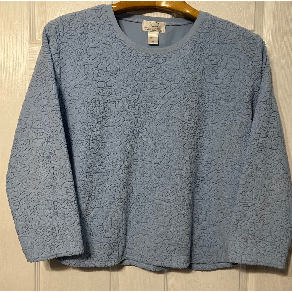 Oscar de la Renta Textured Floral Long Sleeve Top Women's XL Baby‎ Blue